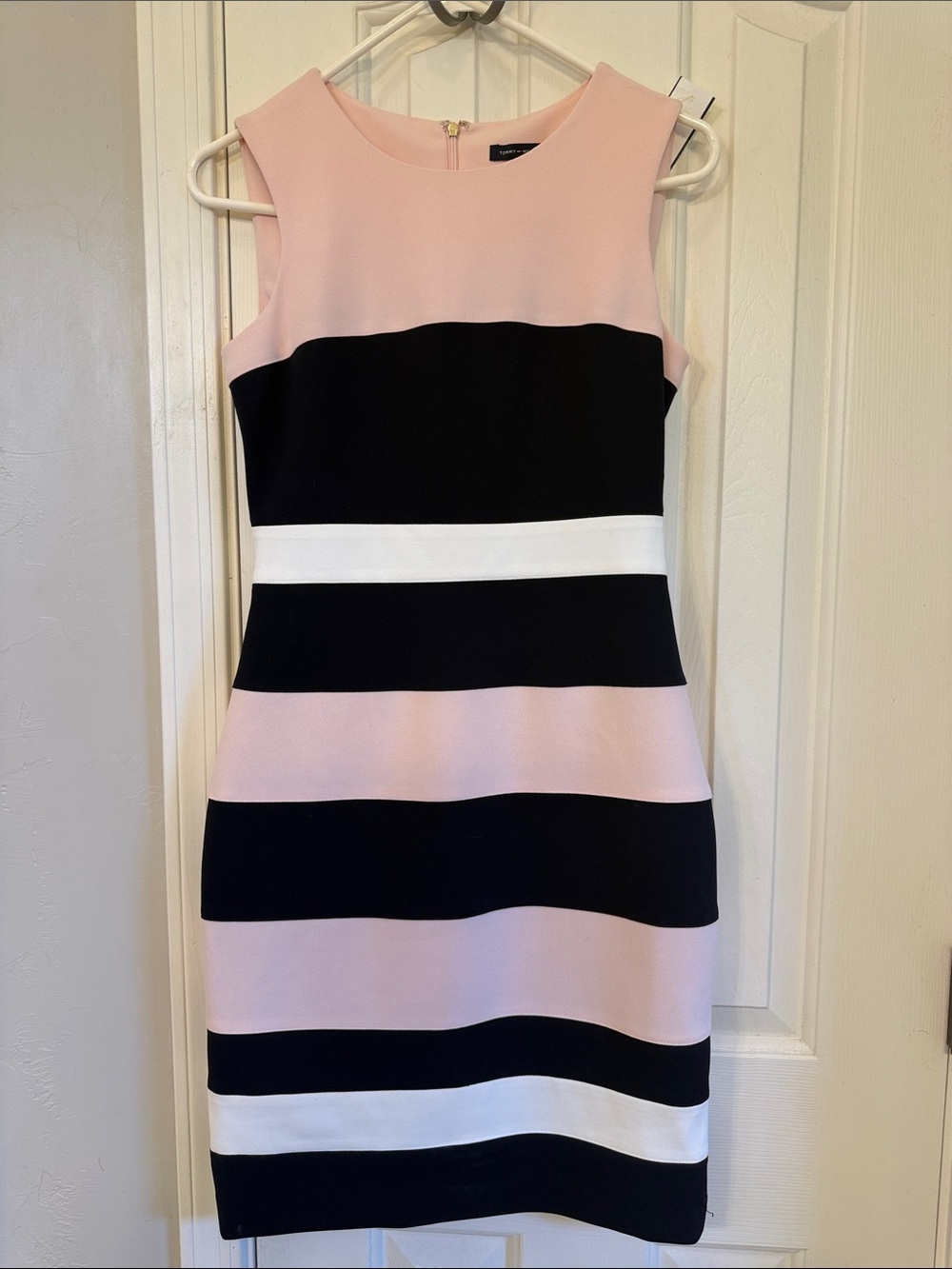 Tommy Hilfiger Pink, Black & White Striped Midi Sheath Dress